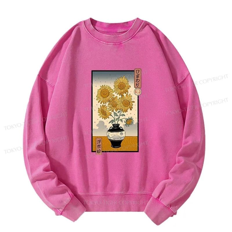 Tokyo-Tiger Sunflowers Ukiyo-e Washed Sweatshirt