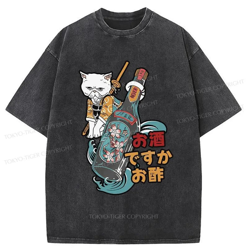 Tokyo-Tiger Cat And Wine Washed T-Shirt