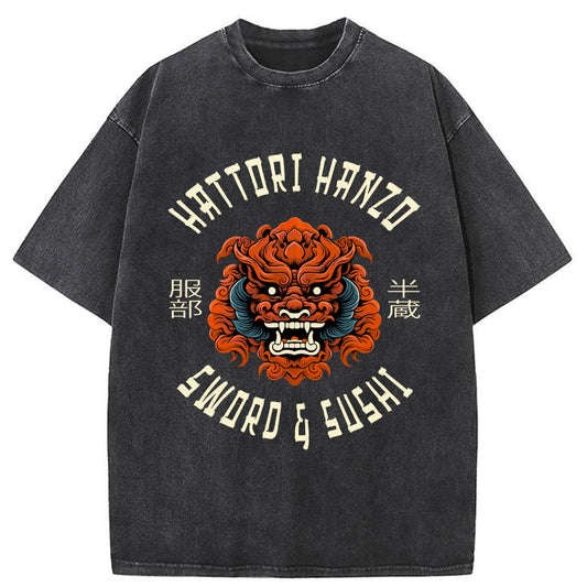 Tokyo-Tiger Hattori Hanzo Sword Art Prints Washed T-Shirt