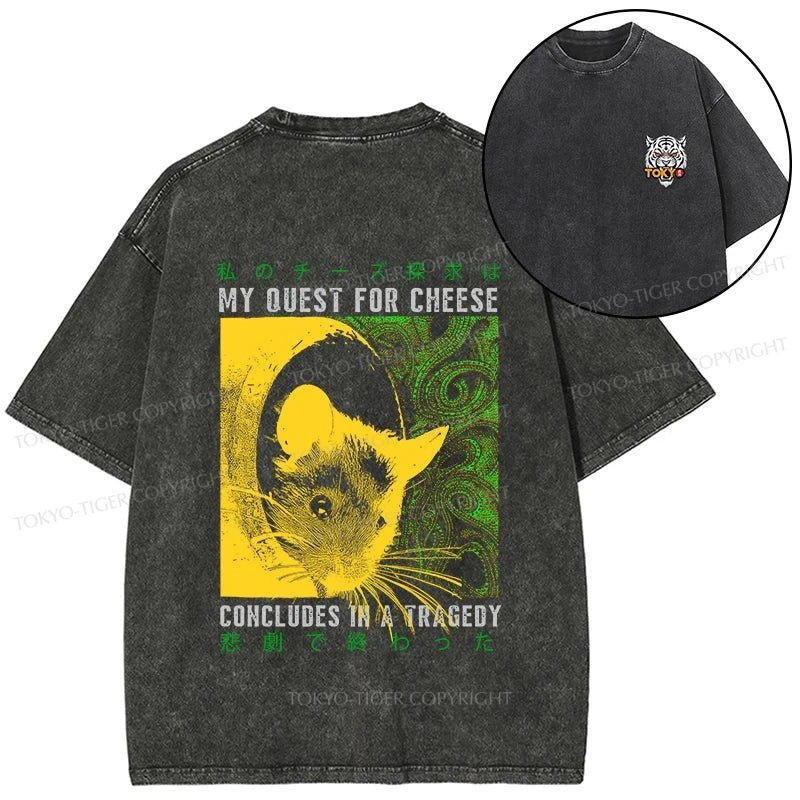 Tokyo-Tiger Mouse Has A Passion For Cheese Front Back Washed T-Shirt