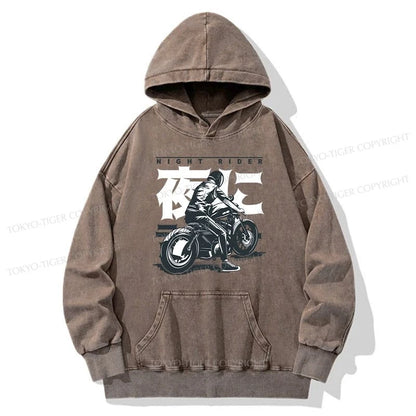 Tokyo-Tiger Motorcyclist Japanese Night Rider Washed Hoodie