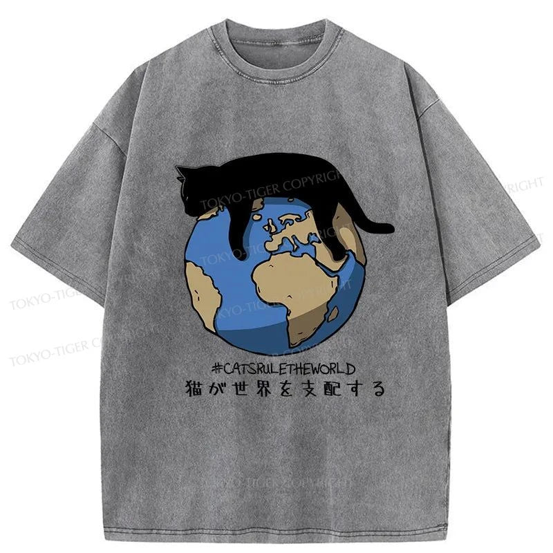 Tokyo-Tiger Cats Rule The World Japan Washed T-Shirt