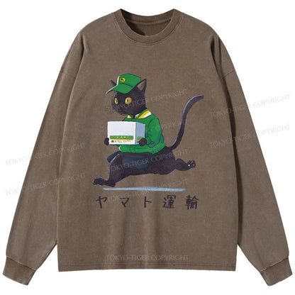 Tokyo-Tiger Black Cat Appreciation Day Washed Long Sleeve T-Shirt