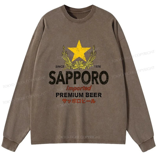 Tokyo-Tiger Sapporo Beer Star Japanese Washed Long Sleeve T-Shirt