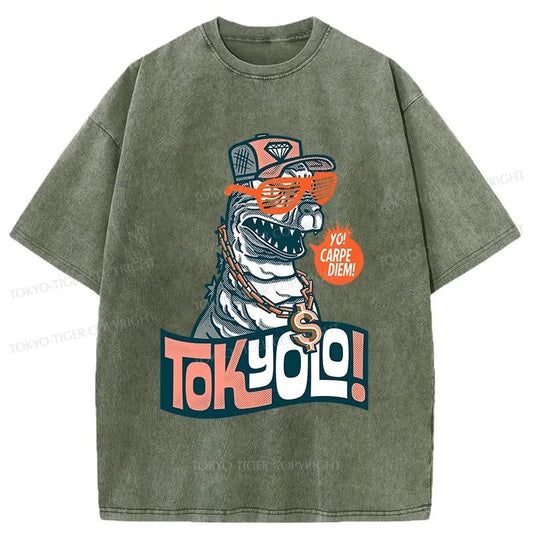 Tokyo-Tiger Stylish Dinosaur Washed T-Shirt