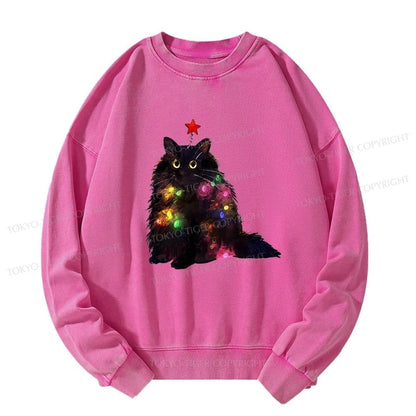 Tokyo-Tiger Christmas Lights Cat Washed Sweatshirt