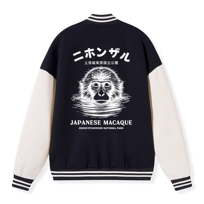 Tokyo-Tiger The Macaque Monkey In The Bath Japanese Embroidery Varsity Jacket