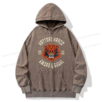 Tokyo-Tiger Japanese Hattori Hanzo Prints Washed Hoodie