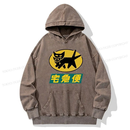 Tokyo-Tiger Black Cat Quick Transport Washed Hoodie