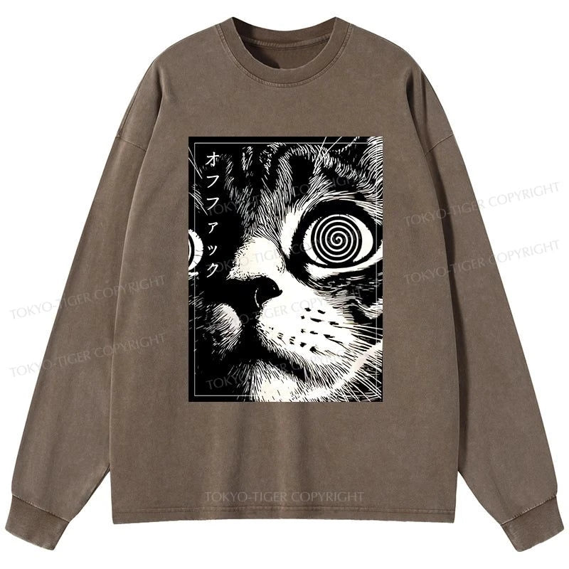 Tokyo-Tiger Scary Cat Japan Washed Long Sleeve T-Shirt