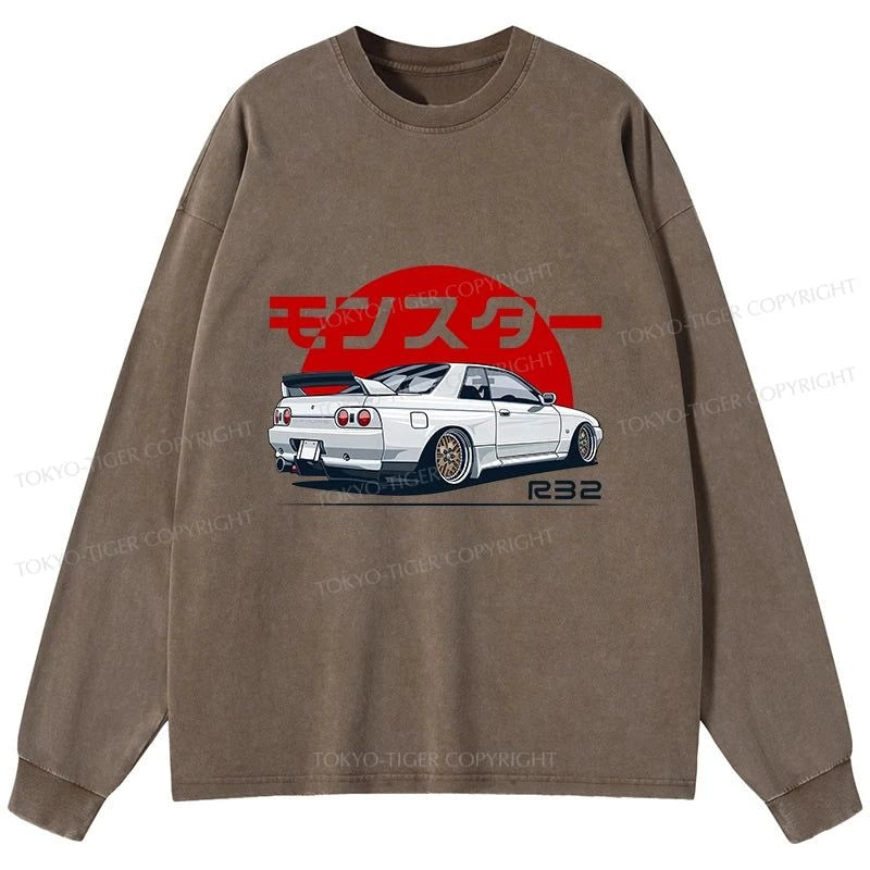 Tokyo-Tiger Monster. Skyline R32 GTR Washed Long Sleeve T-Shirt