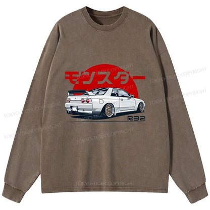 Tokyo-Tiger Monster. Skyline R32 GTR Washed Long Sleeve T-Shirt