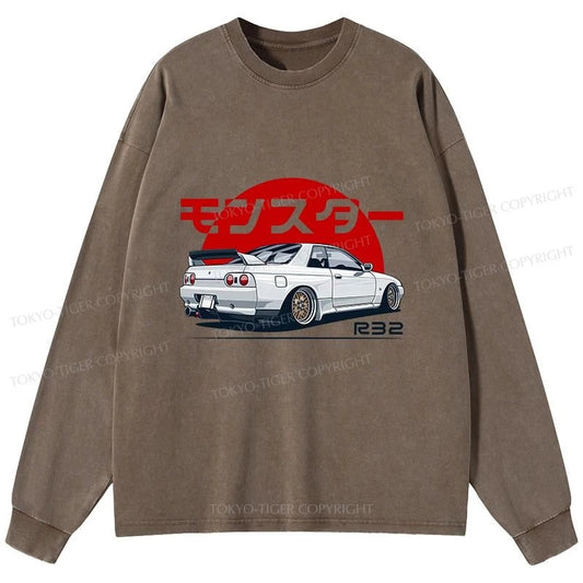 Tokyo-Tiger Monster. Skyline R32 GTR Washed Long Sleeve T-Shirt