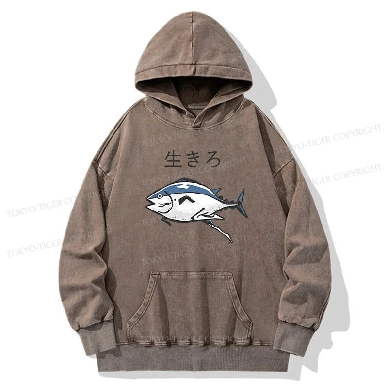 Tokyo-Tiger Running Fish Washed Hoodie