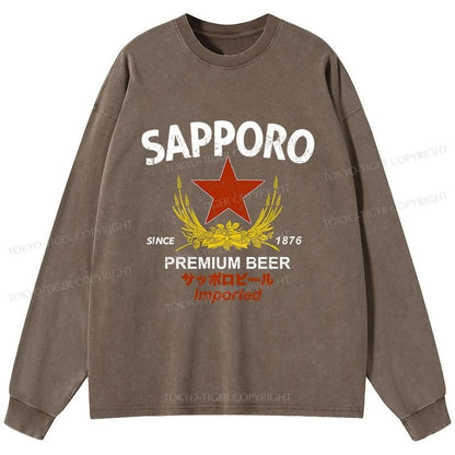 Tokyo-Tiger Sapporo Beer Essential Washed Long Sleeve T-Shirt