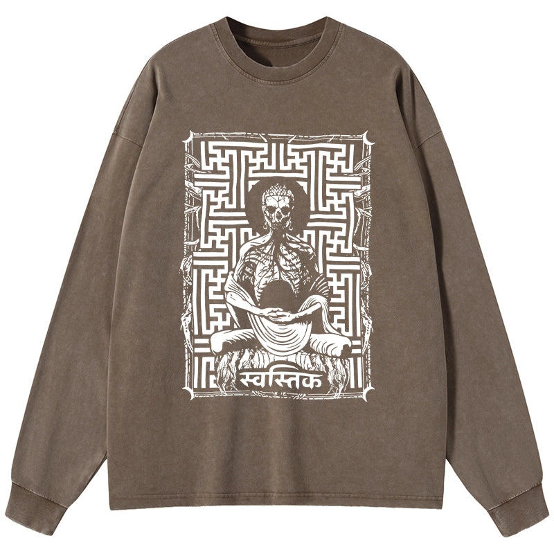 Tokyo-Tiger Sayagata Buddha Graphic Washed Long Sleeve T-Shirt