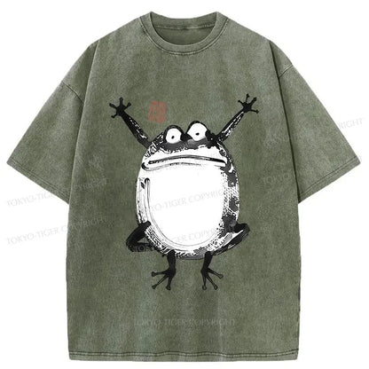 Tokyo-Tiger Funny Frog Jump Washed T-Shirt