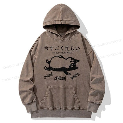 Tokyo-Tiger I'm Busy Right Now Washed Hoodie