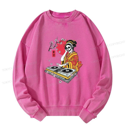 Tokyo-Tiger Japanese Geisha DJ Skull Washed Sweatshirt