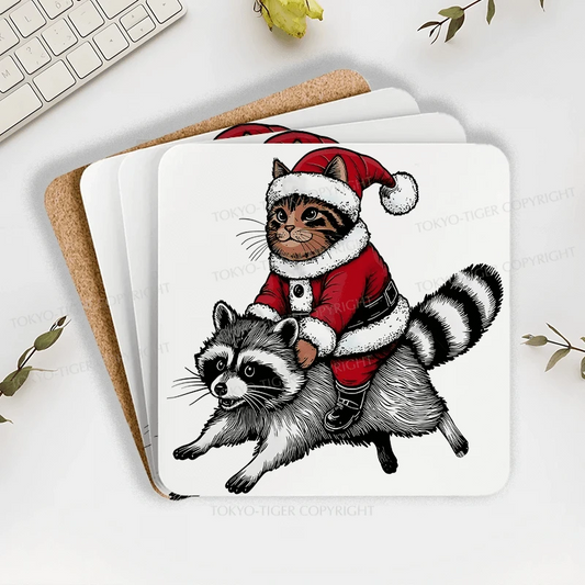 Tokyo-Tiger Santa Cat On A Raccoon Coaster