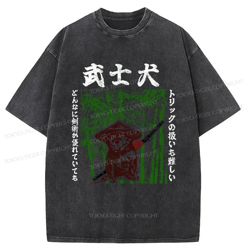 Tokyo-Tiger Samurai Dog Washed T-Shirt