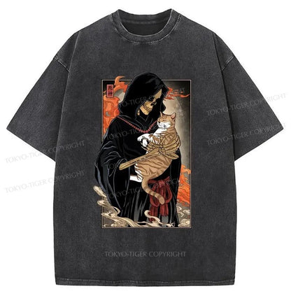 Tokyo-Tiger Kind Death And The Cat Washed T-Shirt