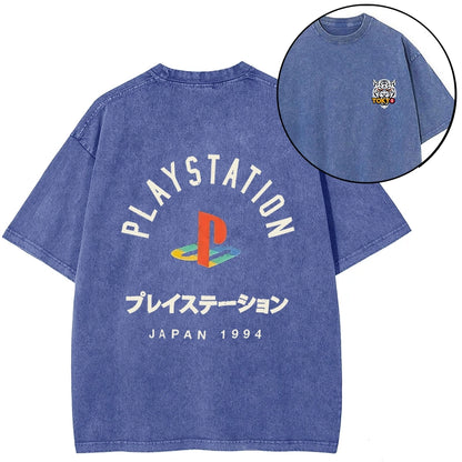 Tokyo-Tiger PlayStation Logo Japan Front Back Washed T-Shirt