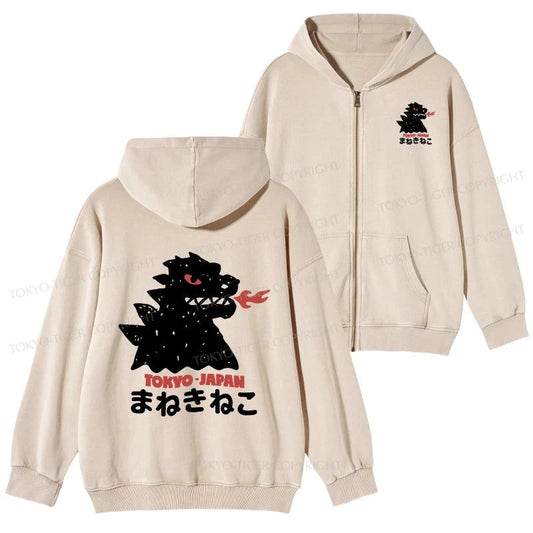 Tokyo-Tiger Japanese Fortune Cat Washed Zip Hoodie