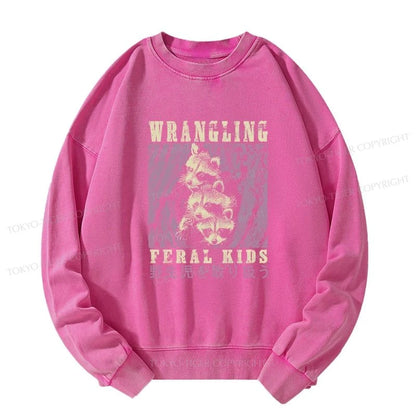 Tokyo-Tiger Wrangling Feral Raccoon Kids Washed Sweatshirt