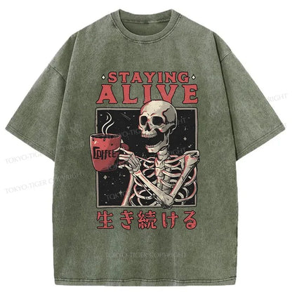 Tokyo-Tiger Staying Alive Japanese Washed T-Shirt