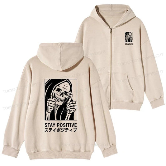 Tokyo-Tiger Stay Positive Skeleton Washed Zip Hoodie