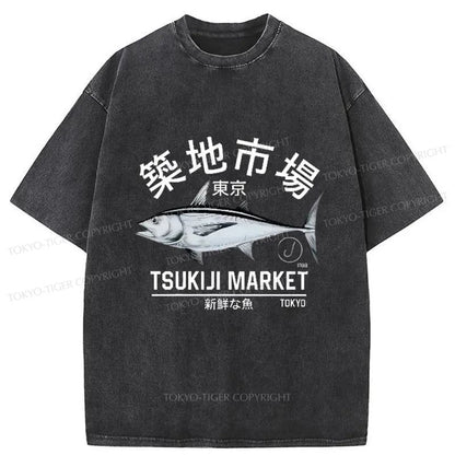 Tokyo-Tiger Japanese Tsukiji Market Retro Washed T-Shirt