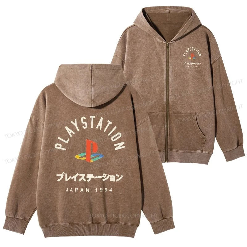 Tokyo-Tiger PlayStation Logo Japan Washed Zip Hoodie