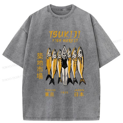 Tokyo-Tiger Fish At Tsukiji Market Washed T-Shirt