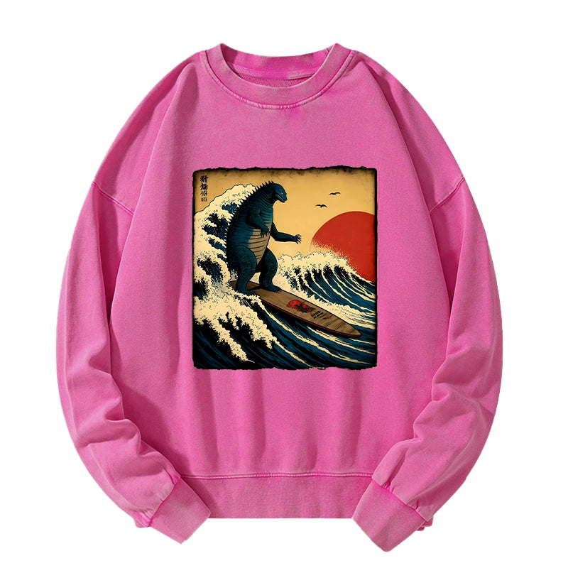 Tokyo-Tiger The Great Wave Godzilla Washed Sweatshirt