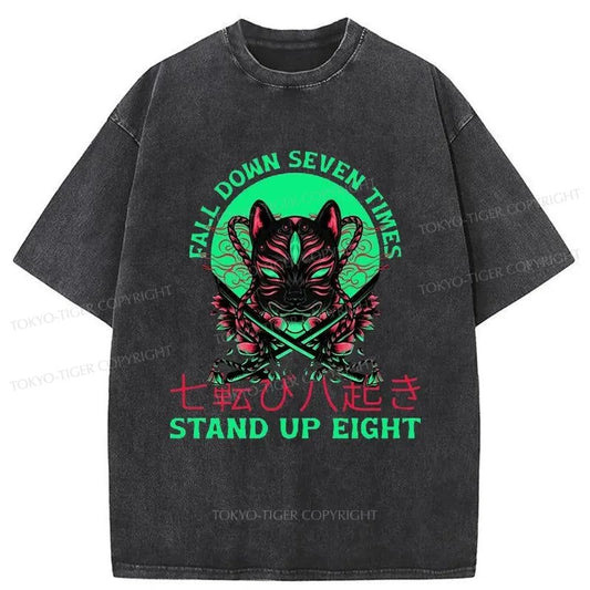 Tokyo-Tiger Fall Down Seven Times Stand Up Eight Washed T-Shirt