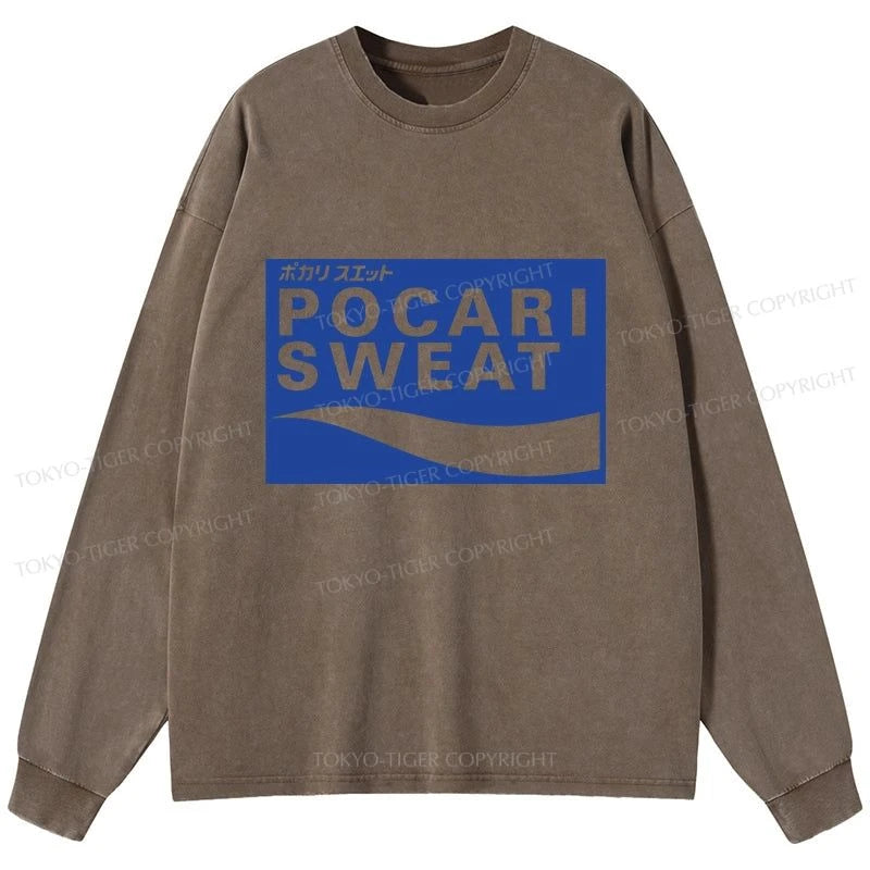 Tokyo-Tiger POCARI SWEAT Logo Washed Long Sleeve T-Shirt