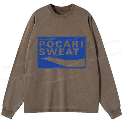 Tokyo-Tiger POCARI SWEAT Logo Washed Long Sleeve T-Shirt