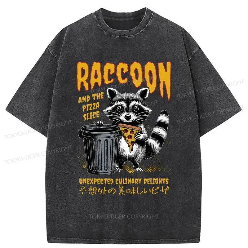 Tokyo-Tiger Raccoons Eat Pizza Washed T-Shirt