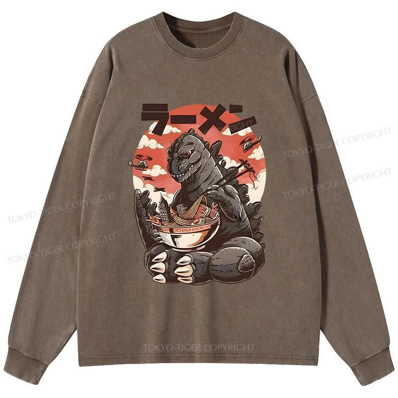 Tokyo-Tiger Ramen Monster Japanese Washed Long Sleeve T-Shirt