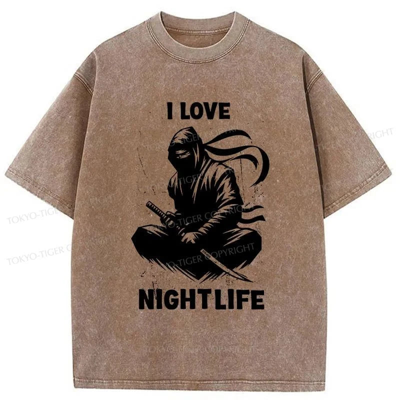 Tokyo-Tiger I Love Night Life Ninjas Washed T-Shirt