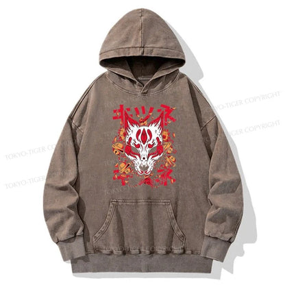 Tokyo-Tiger Japanese Kitsune Mask Washed Hoodie