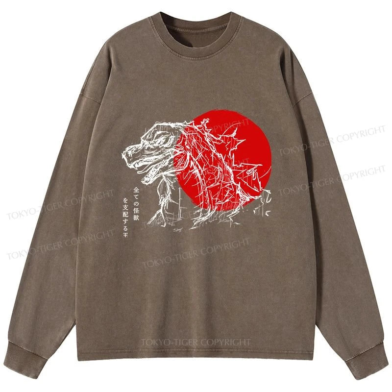 Tokyo-Tiger Monster Japanese Anime Washed Long Sleeve T-Shirt