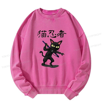 Tokyo-Tiger Ninja Cat Washed Sweatshirt