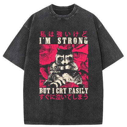 Tokyo-Tiger I Am Strong Raccoon Washed T-Shirt