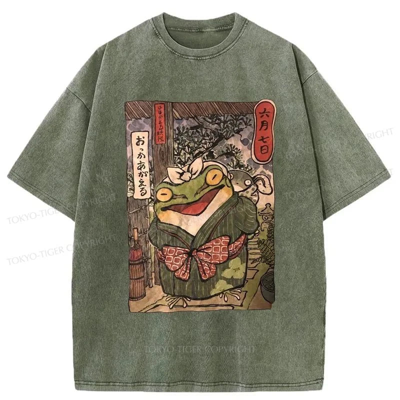 Tokyo-Tiger A Warm Family Of Frogs Washed T-Shirt