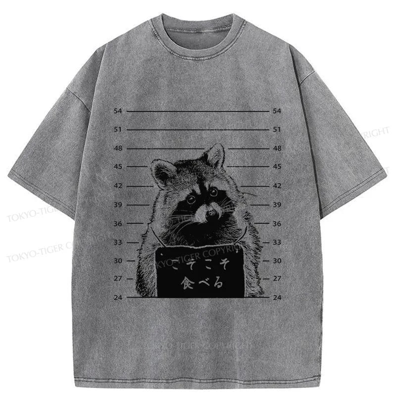 Tokyo-Tiger Captured Raccoon Washed T-Shirt