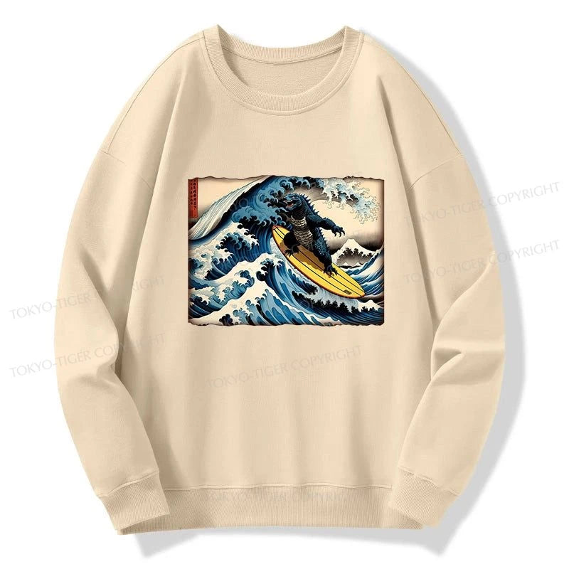 Tokyo-Tiger Dinosaur Surfing Japanese Sweatshirt