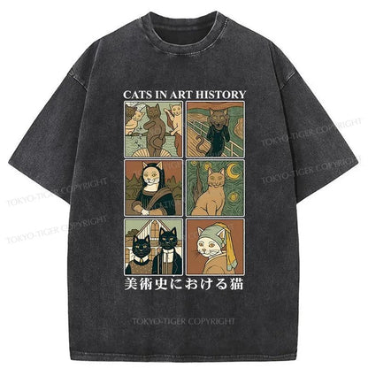 Tokyo-Tiger Cats In Art History Japanese Washed T-Shirt