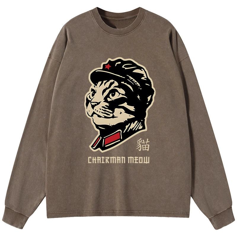 Tokyo-Tiger Chinese Spirit Cat Washed Long Sleeve T-Shirt